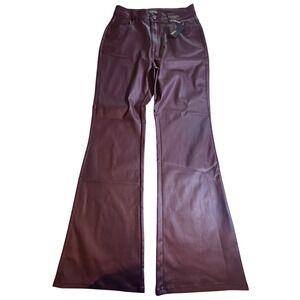 Gilipur Burgundy Faux Leather Flare Pants High Waisted Bell Bottom Wine Red L